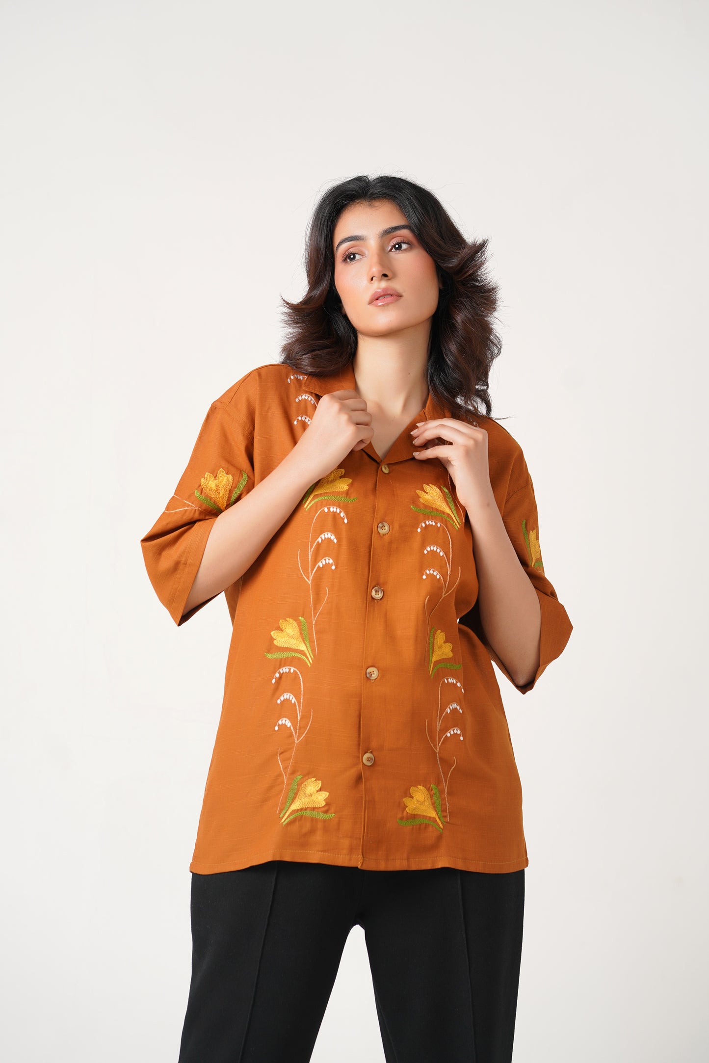 Burnt Orange Embroidered Unisex Shirt – Koti Apparels