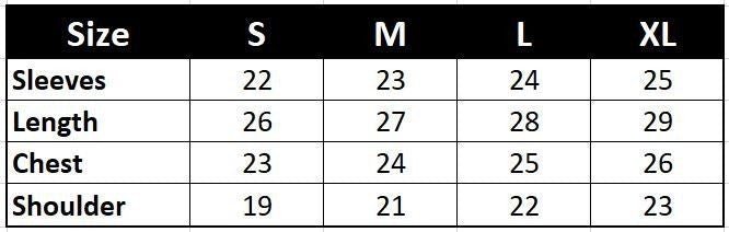 Koti Apparels F1 Ferrari bomber jacket size chart with sleeves, length, chest, and shoulder measurements for S, M, L, XL.