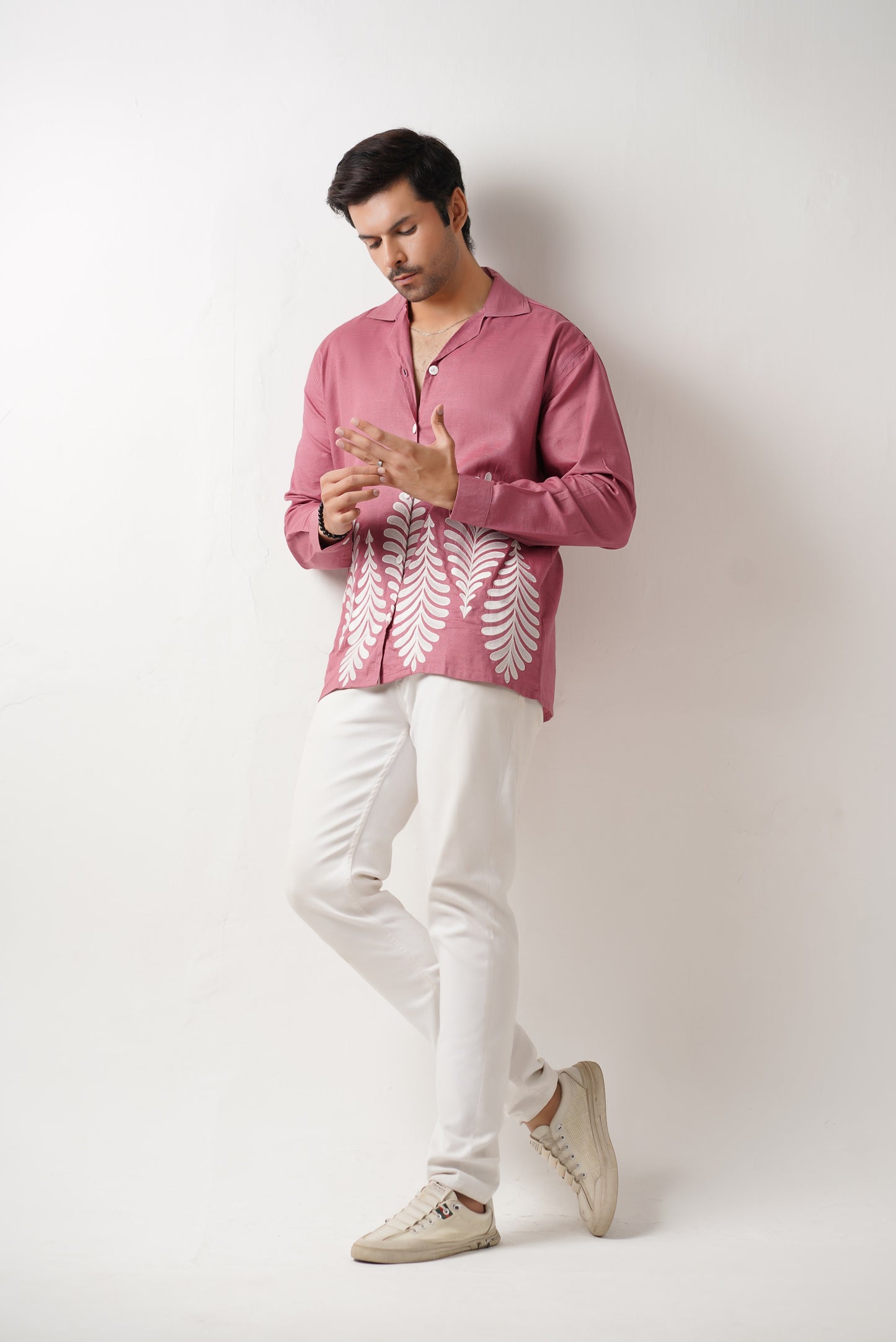 Embroidered Full Sleeves Rose Pink Unisex Shirt – Koti Apparels