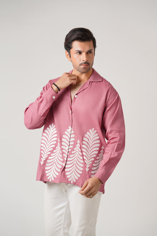 Embroidered Full Sleeves Rose Pink Unisex Shirt – Koti Apparels