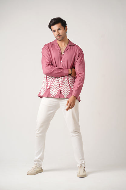 Embroidered Full Sleeves Rose Pink Unisex Shirt – Koti Apparels