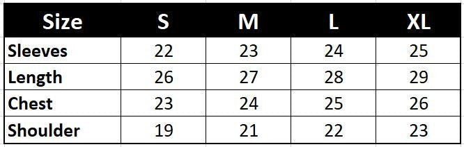 Koti Apparels Air Force Bomber Jacket size chart with columns for Size, S, M, L, XL and rows for Sleeves, Length, Chest, Shoulder.